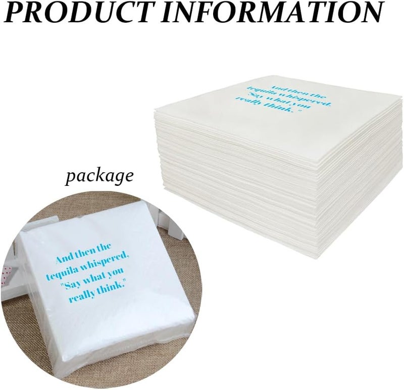 VOWFOO Funny Cocktail Napkins 100Pcs Funny Quotes Saying Disposable Paper Party Napkins 4.5 x 4.5 Two-ply (And Then The Tequila Whispered, "Say What You Really Think" Napkins) - Image 3